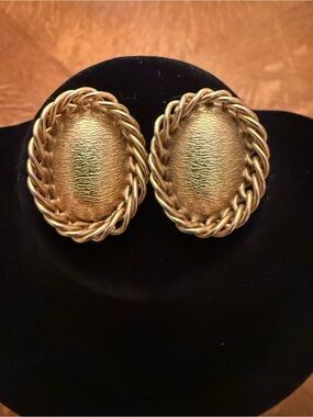 Gold Braided Oval Clip-On Earrings
